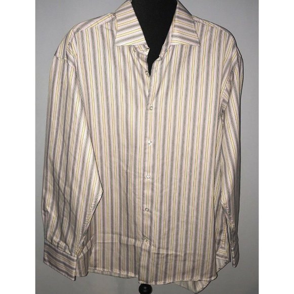 Vluxe Button Up Shirt Mens Size XXL 45 46 17 3/4-18 Pink Black Multi Stripe LS - Picture 1 of 5